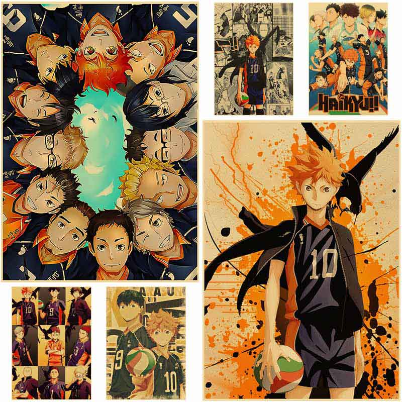 Аниме Haikyuu плакат ретро крафт-бумага волейбольный мальчик принты современное украшение дома настенная художественная роспись Декор комнаты Эстетический