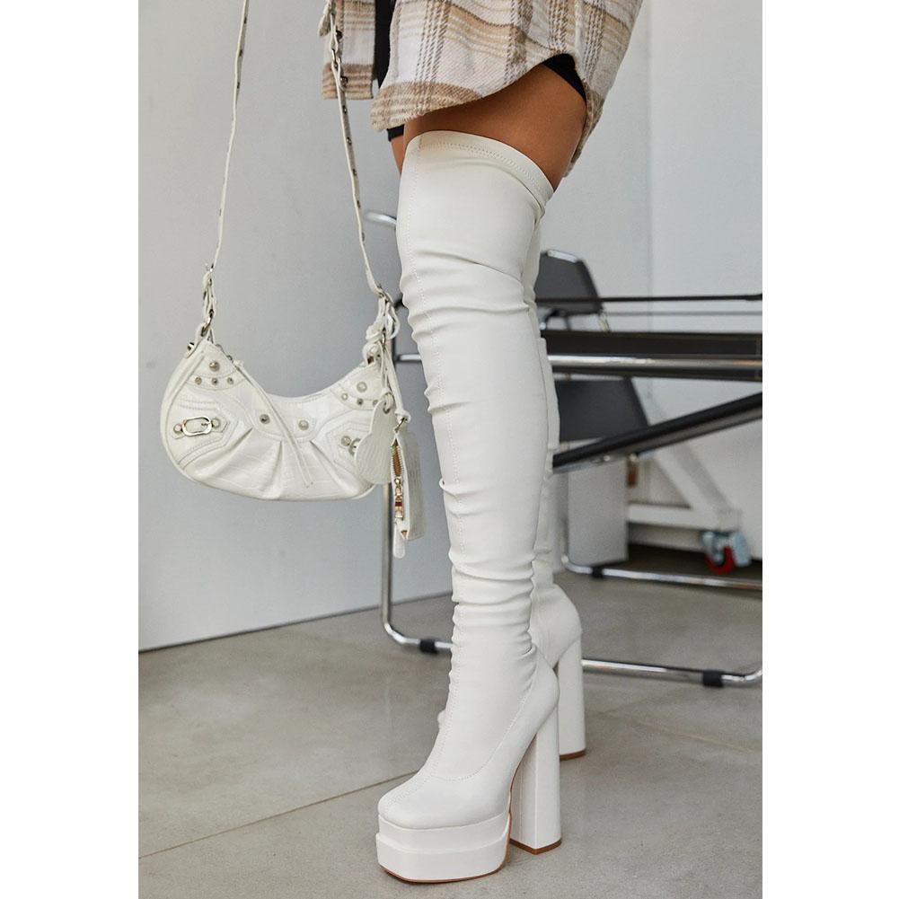 Двойная платформа супер высокие каблуки женские сапоги выше колена элегантные сексуальные удобные теплые женские туфли зимние сапоги