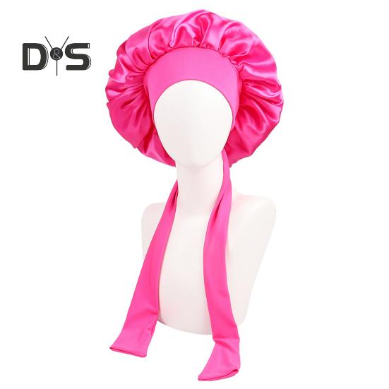 Women Shower Cap Sleeping Satin Bonnet Solid Color Adjustable Lace-up Bow Waterproof High Density Women Braids Curly Night Hat Beauty Parlor Cap