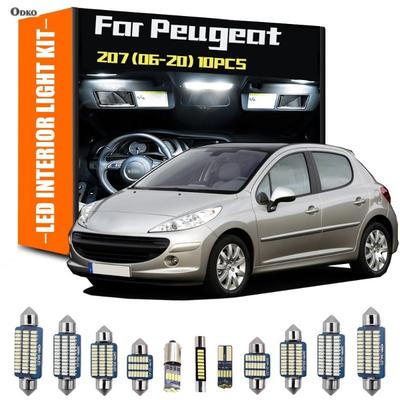 Для Peugeot 207 2006- 10 шт. Светодиодный внутренний светильник для чтения, комплект ламп для номерного знака багажника, Хэтчбек, Седан, Сигнальная лампа, Автомобильные фары