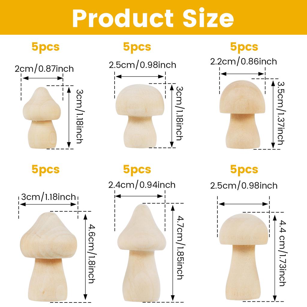 30pcs Unfinished Wooden Mushroom or 20pcs Mini Doll for Arts and Crafts DIY Projects Kids Birthday Christmas Gifts Painting Wood
