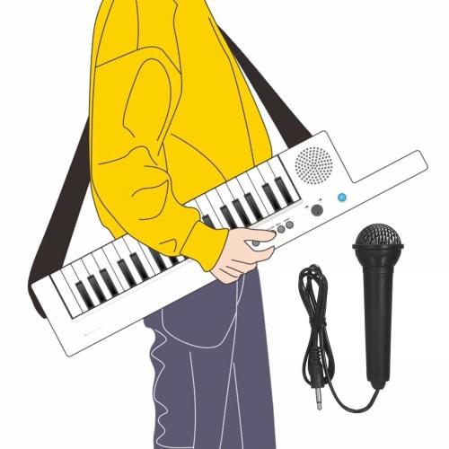 Professional 37-Key Electronic Keyboard Piano with Guitar-Style Shoulder Strap, Mini Microphone, and Audio Headphones