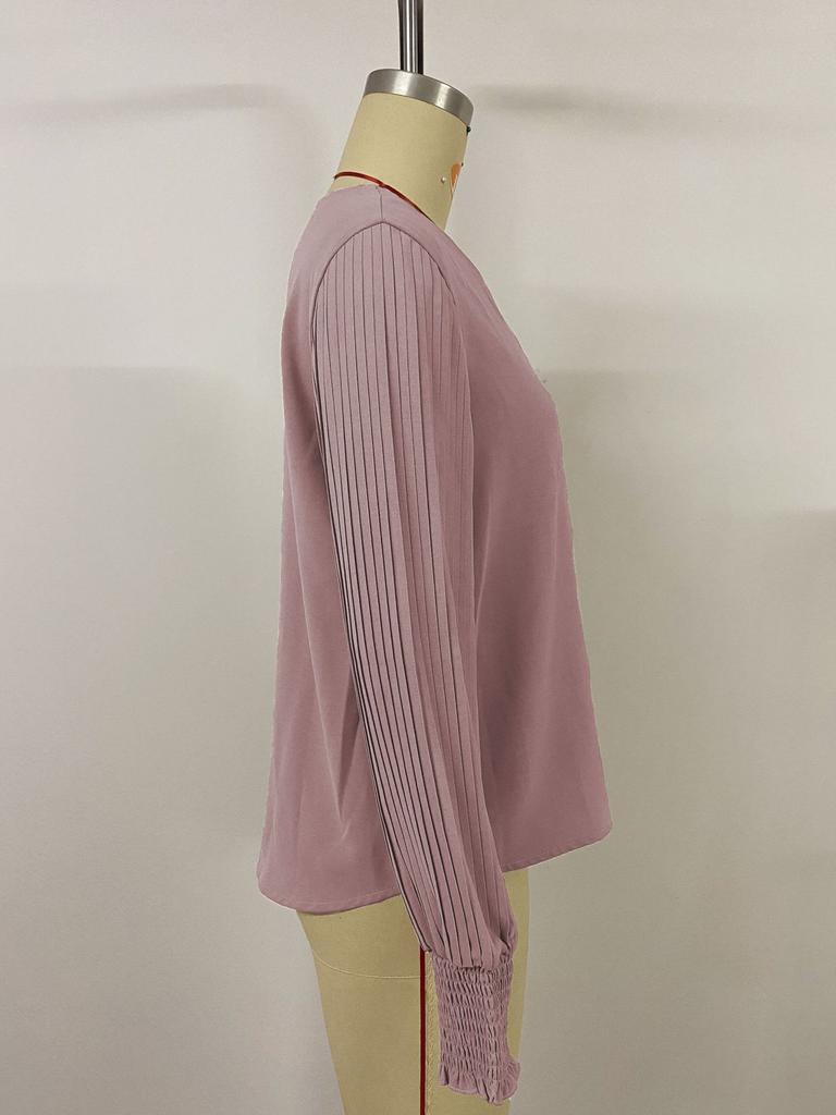 2025 Women's Solid Color Shirt with Pleated Lantern Sleeves Casual Office Tops for Spring Autumn Hot Sale