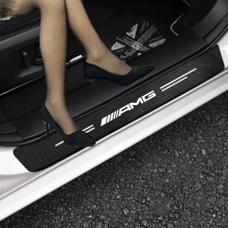 Car Door Sill Scuff Plate Decor Carbon Fiber Stickers For Mercedes Benz AMG A B C M ML GLA GLC GLS E Class W176 W205 W166 W246