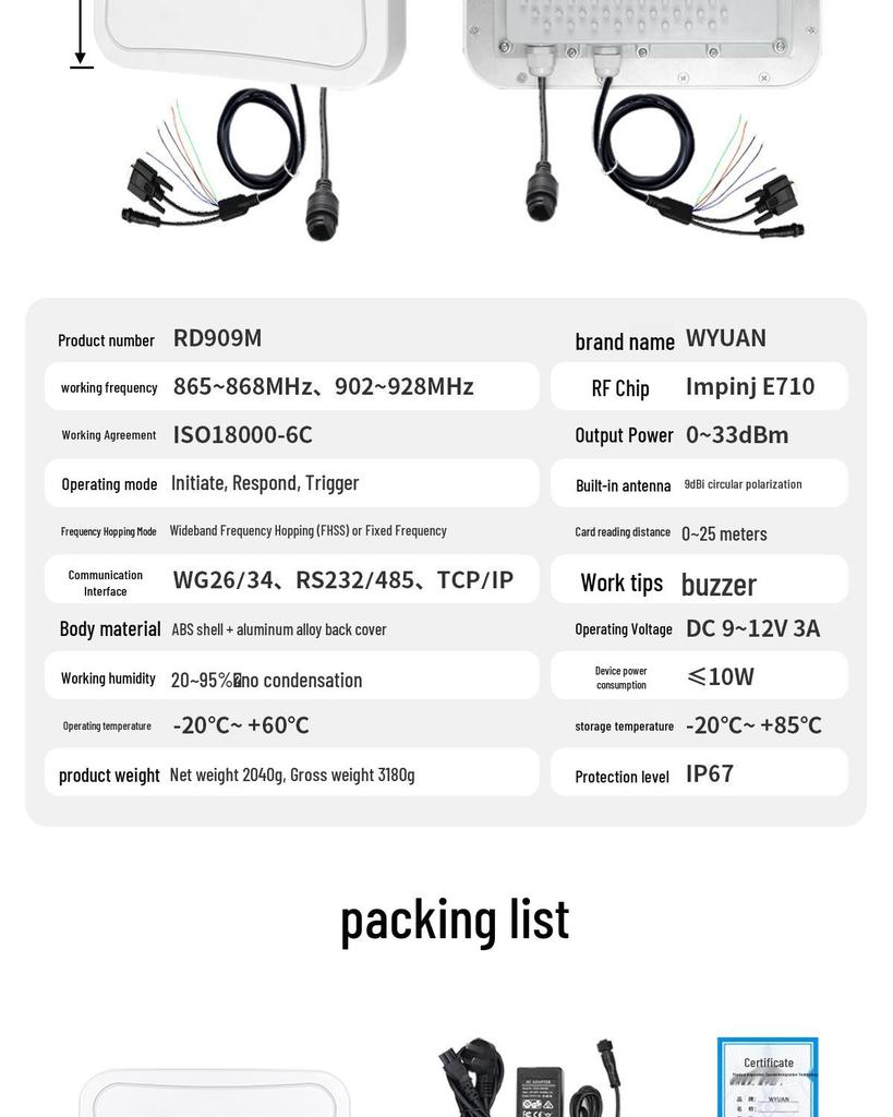 WYUAN E710 Ультравысокочастотный RFID-считыватель/записывающее устройство дальнего действия