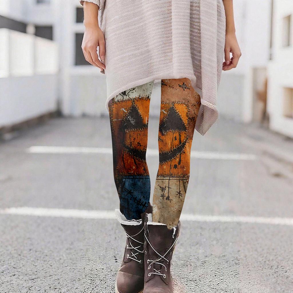 Женские повседневные модные брюки для активного отдыха на Хэллоуин с принтом, облегающие, эластичные, для йоги, укороченные.