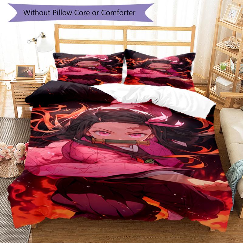 3pcs D-Demon S-Slayers Characters2 Pattern Bedding Set Duvet Cover Set Includes Duvet Cover &pillowcases, Perfect All Season Bedroom Decoration & Gift