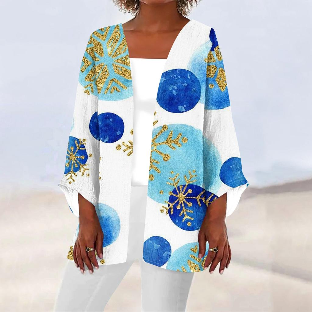 Женская повседневная мода с рождественским принтом легкая куртка средней длины кардиган