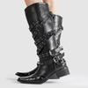Vintage Pointed Boots Women's Black Rivet Punk Style Thick Heel Babes Knight Boots Strap Western Boots