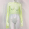 Women Rhinestones Mesh Flared Long Sleeve Crop Top Hollow Out See Through Fishnet Jewelry Cover Up Rave Party Clubwear