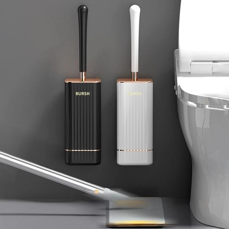 Silicone Toilet Brush TPR Soft Bristles Leak Proof No Dead Corner Wall Mounted Long Handle Bathroom WC Deep Cleaning Brush Set