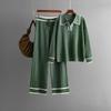 Fall Winter Lazy Wind Loose V Collar Pulllover Sweater Suit Women's Solid Color Long Sleeve Knit Wide Leg Pants Two Piece Set