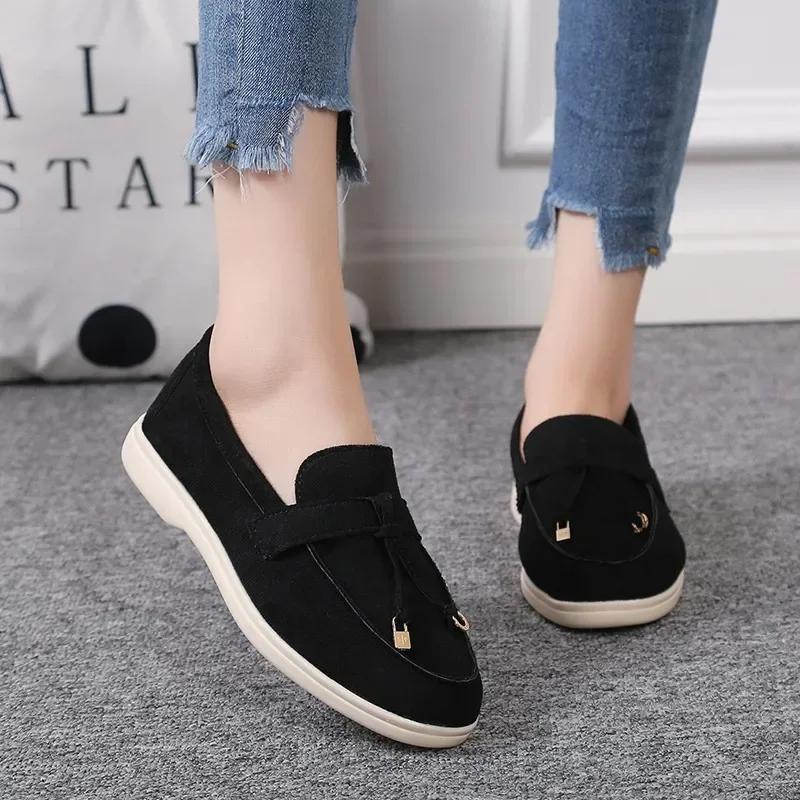New Women Loafers Shoes Casual Flat Shoes Leather Cashmere Single Shoes Ladies Walking Non Slip Chaussure Femme