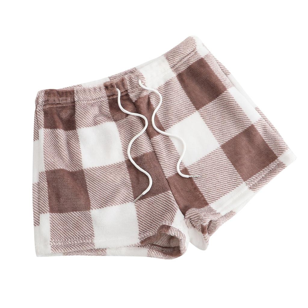 Женские пижамные шорты, плюшевые шорты для сна, мягкие пижамные штаны с эластичной резинкой на талии, клетчатые брюки