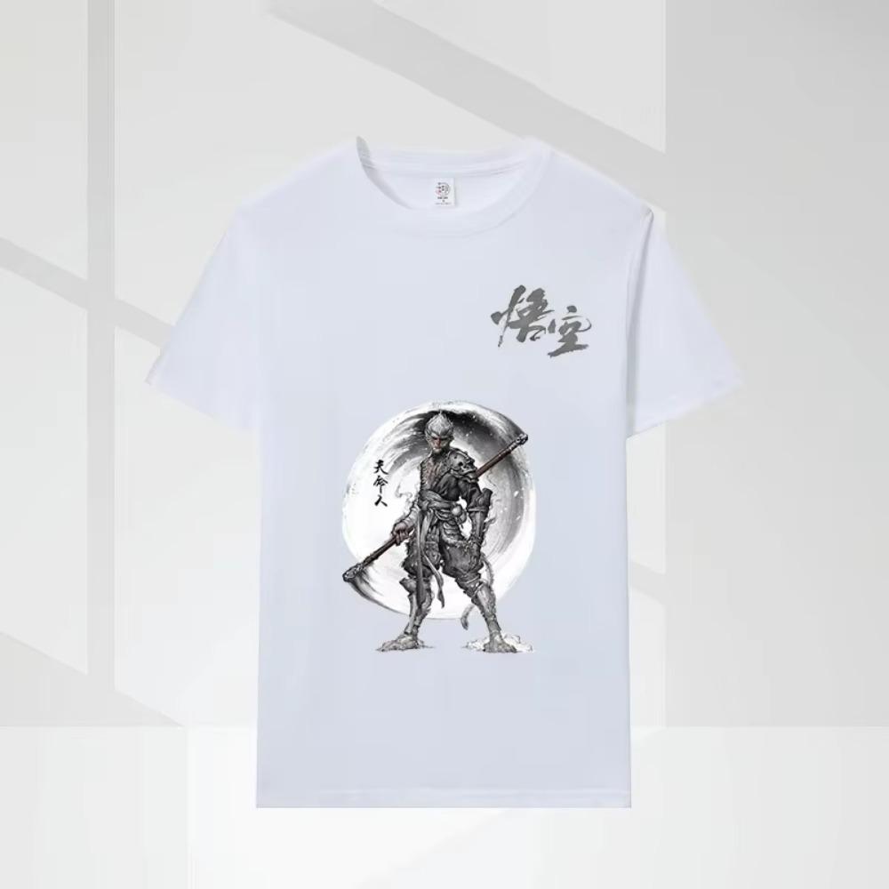 Футболка с принтом Game Black Myth Wukong, летняя хлопковая футболка с коротким рукавом, повседневная модная одежда с круглым вырезом, одежда для активного отдыха, молодежная мужская одежда