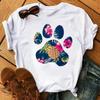 2025 Fashion Cartoon Colorful Heart Dog Paw Printed T-shirt 90s Fashion Casual Women's Short Sleeve Plus Size T-shirt Unisex