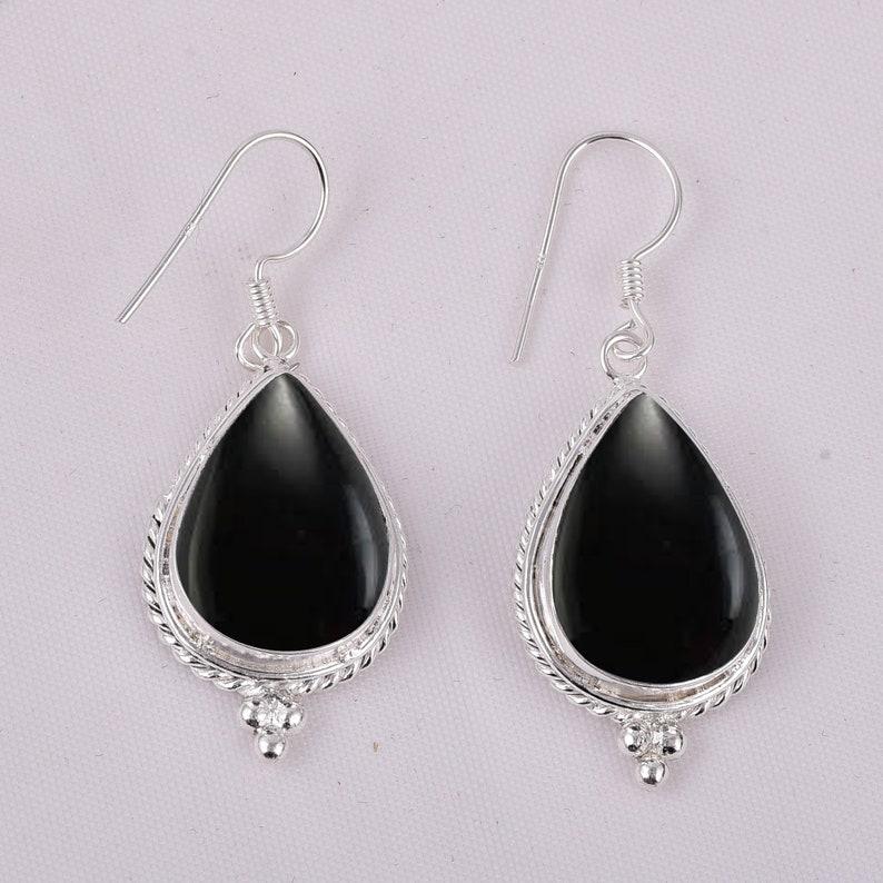 Серьги-подвески из стерлингового серебра 925 пробы с драгоценным камнем черный оникс, в стиле бохо, дизайнерские, подарок на день рождения, годовщину