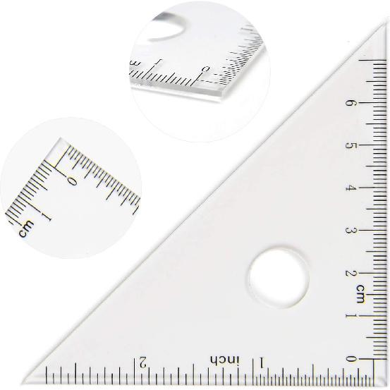 Coopay 4 Pieces Math Geometry Tool Set Includes Plastic Clear Ruler, Protractor, Triangle for School Office Home Supplies (6 inch)
