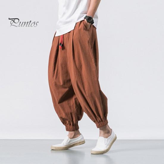 Весна Осень Мужские шаровары Шаровары Свободные завязывающиеся на шнурок эластичные карманы Глубокий шаговый шов с резинкой на щиколотке Однотонные спортивные брюки Повседневная одежда Спортивные брюки