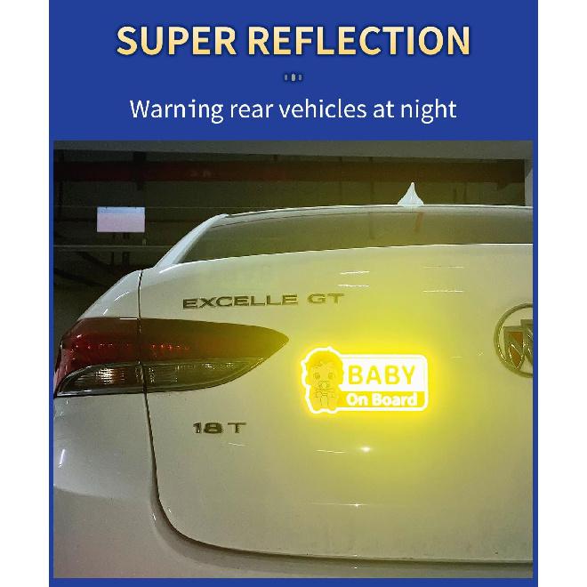 Baby On Board Reflective Sticker, Made of 3M DG3, Baby On Board Signs for car, Safety Signs Diamond Strength, Yellow 7.1" x 3.8"