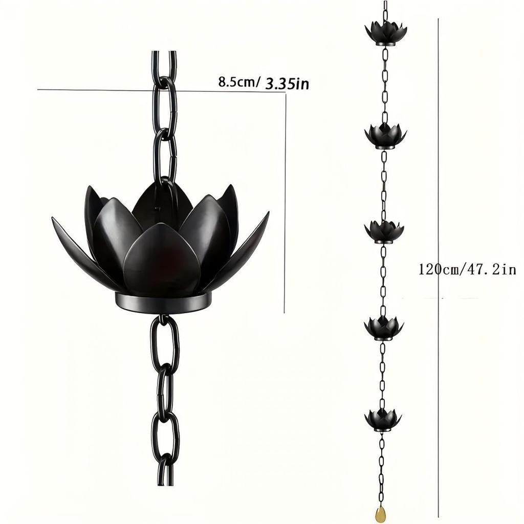 Oak Leaf Rain Chain with Adapter, Adjustable Lotus Rain Catcher Chain for Gutters Outside Downspout, for Divert Water and Home Display, Black