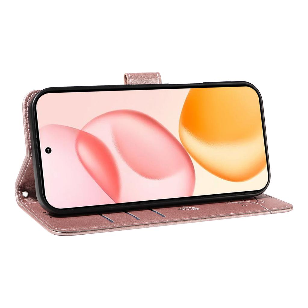 Для Honor 400 5G (Глобальный) Чехол Кошачий узор Тиснение Кожаный Чехол для телефона с ремешком на запястье