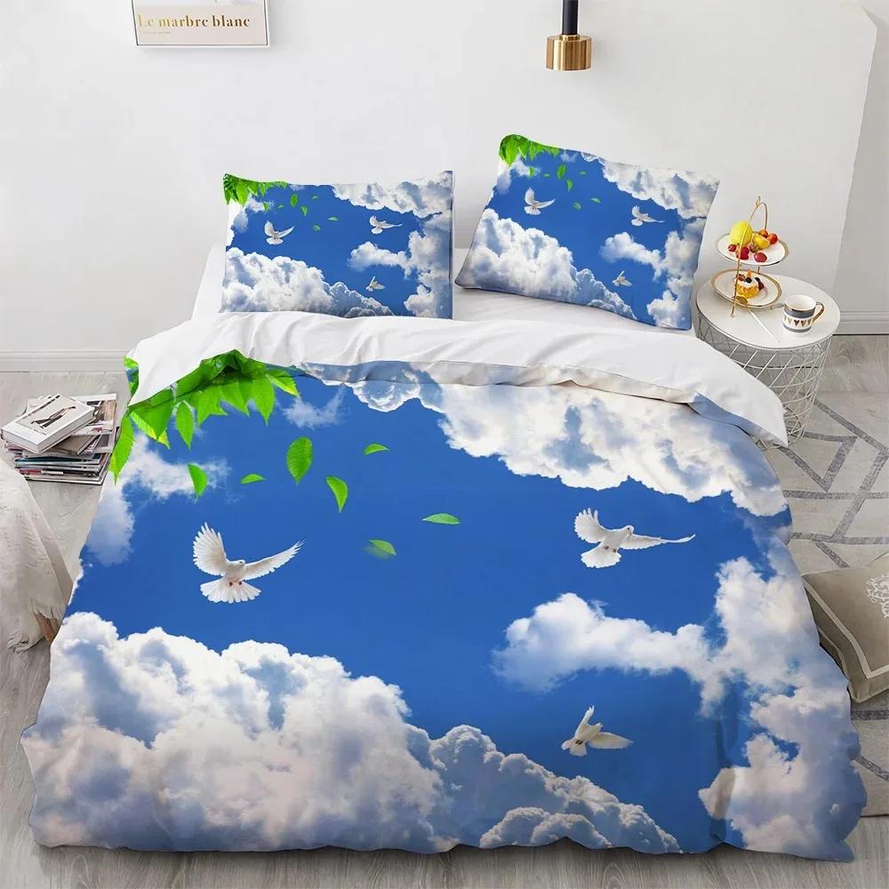 Комплект пододеяльника Blue Sky Cloud King Queen Full Size для детей, мальчиков, девочек, полиэстеровый постельный комплект, чехол для одеяла, пейзажный узор