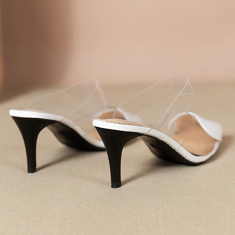 Весенние модные простые лакированные кожаные полутапочки персикового цвета с острым носком в форме сердца, женские сандалии Baotou на высоком каблуке на тонком каблуке, удобная элегантная обувь