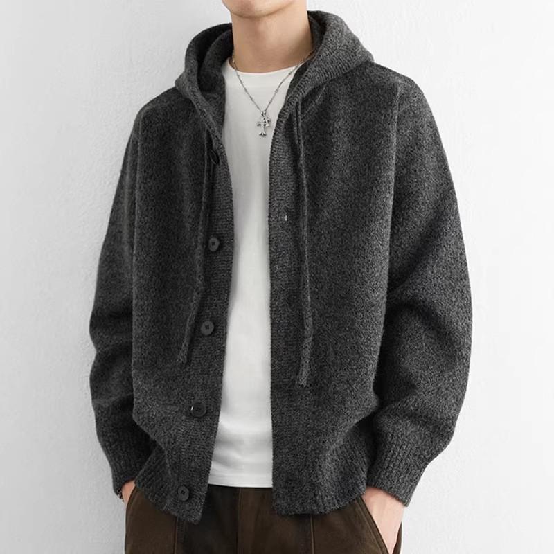 Mens Hooded Cardigan Sweater Thick Knit Jacket Loose Lazy Style Teen Winter Wear