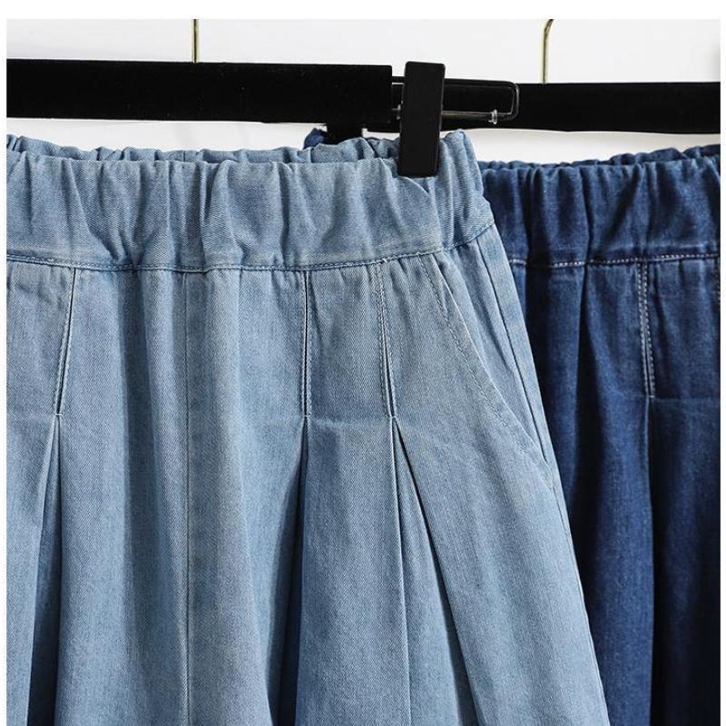 Ladies' Trousers Big Size Women's Denim Shorts Wide-legged Thin Section A Word Skirt Trousers Female Summer Thin Cover Belly Five-minute Trousers