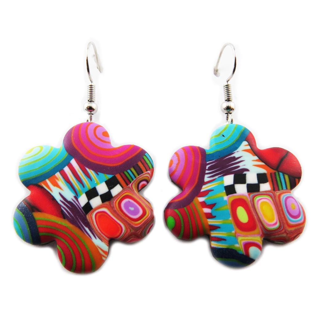 Les Trésors De Lily [R1201] - Handmade 'Colombine & Harlequin' Multicoloured (flowers) Earrings - 28 Mm