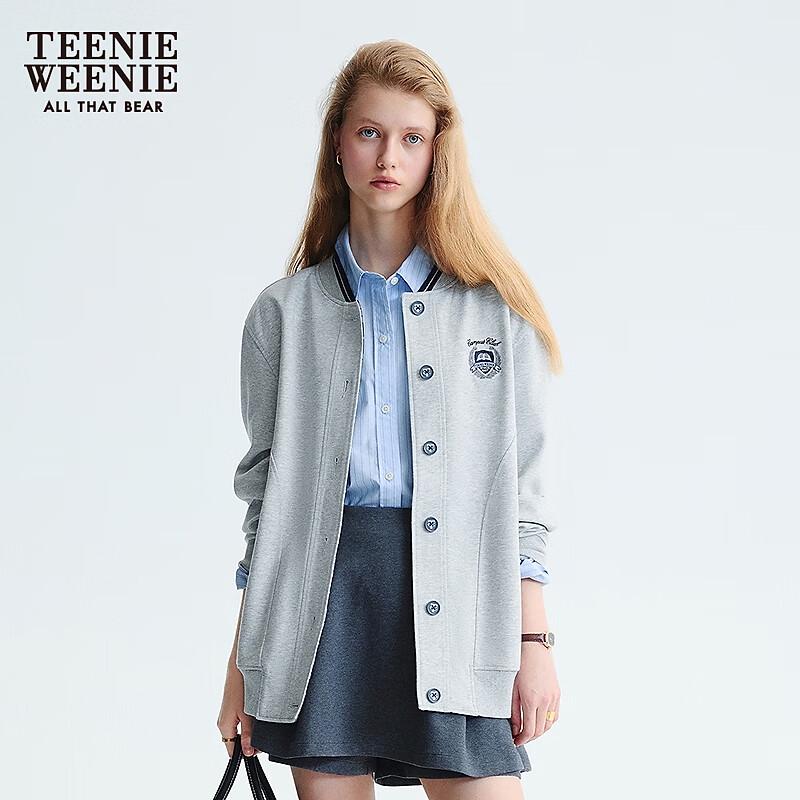 Teenie Weenie Women's College Style Bear Embroidered Baseball Collar Sweatshirt