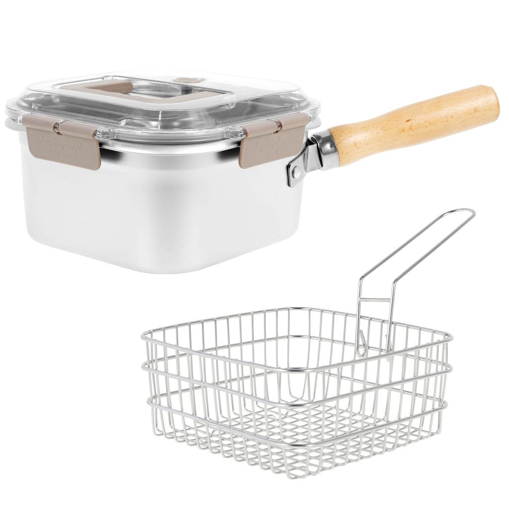 Многофункциональная кастрюля для фритюра, сковорода из нержавеющей стали с корзиной и ручкой, портативные квадратные фритюрницы для кухни