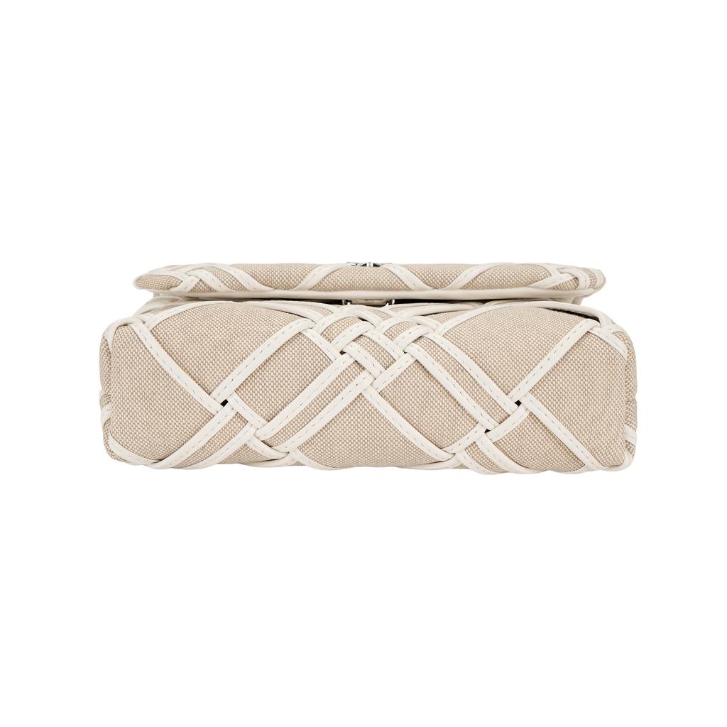 Tory Burch Kira Woven Leather Trim Chain Shoulder Strap Canvas Crossbody Mini Bag Women bags White 154831-250