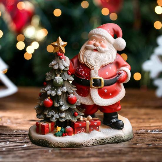 Рождественская статуэтка Санта-Клауса из смолы, стоящая рождественская елка, скульптура, украшение для рабочего стола в офисе, праздничное украшение