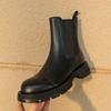2024 Осень/Зима Обувь Женские Кожаные Ботильоны Женские Круглые Носки Толстые Каблуки Женские Туфли Однотонные Ботинки Челси Повседневные Женские Ботинки