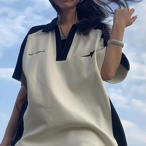 VAYLA Корейская футболка на молнии Y2k Винтажная Повседневная K-pop Мода Летняя Гранж Оверсайз Белые Футболки Свободный Топ с Коротким Рукавом