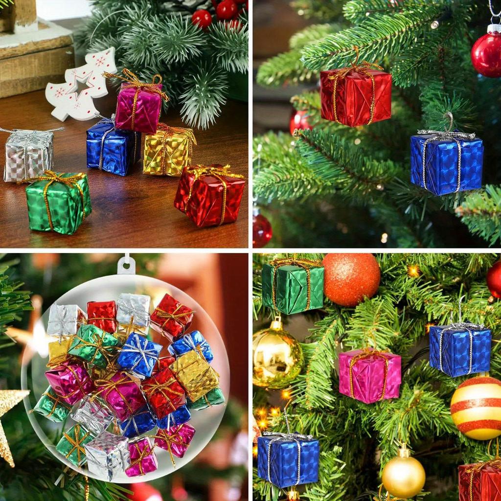 24pcs Christmas Tree Ornaments Hanging Small Gift Boxes Pendants Xmas Tree Decor Party Supplies