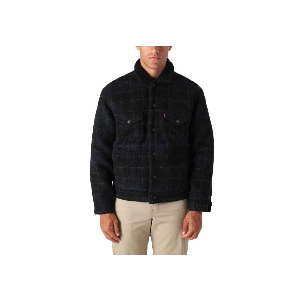 Куртка мужская Levis FW22 однотонная однобортная с лацканами, длинным рукавом, черная 79129-0012