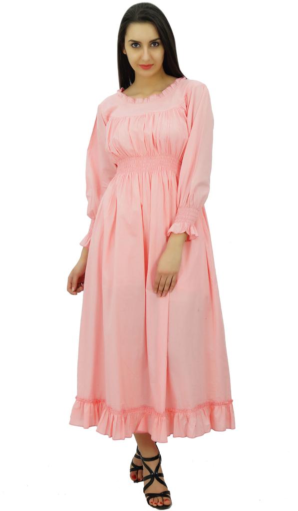 Bimba Women's Cotton Smocked Waist Long Casual Maxi Dress