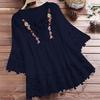 Women Lace Embroidery Flower Loose Plus Size Half Sleeve Shirt