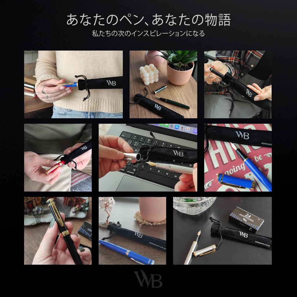 Wordsworth and Black Fountain Pen Luxury Medium Nib Fountain Pen Set Includes 24 Ink Cartridges Refillable Fountain Pen Ink Converter [Silver Gold]-