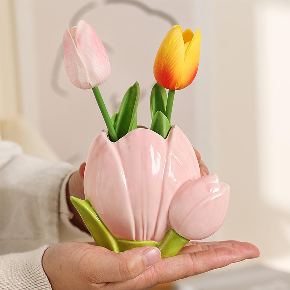 Ceramic Tulip Flower Vase Desktop Decoration Cute Flower Vase Arrangement Forried Flower Living Room Decor Home Table Decor Gift