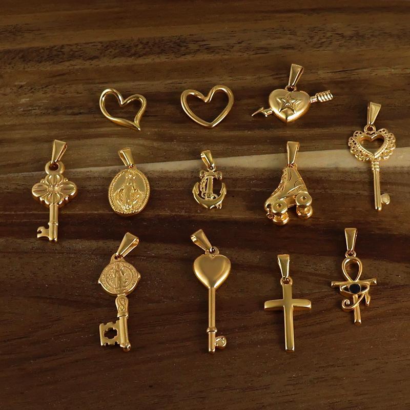 Yori 2Pcs Stainless Steel Key Heart Anchor Cross Pendant Vacuum Electroplating 18K Gold Color Preserving in Furnace