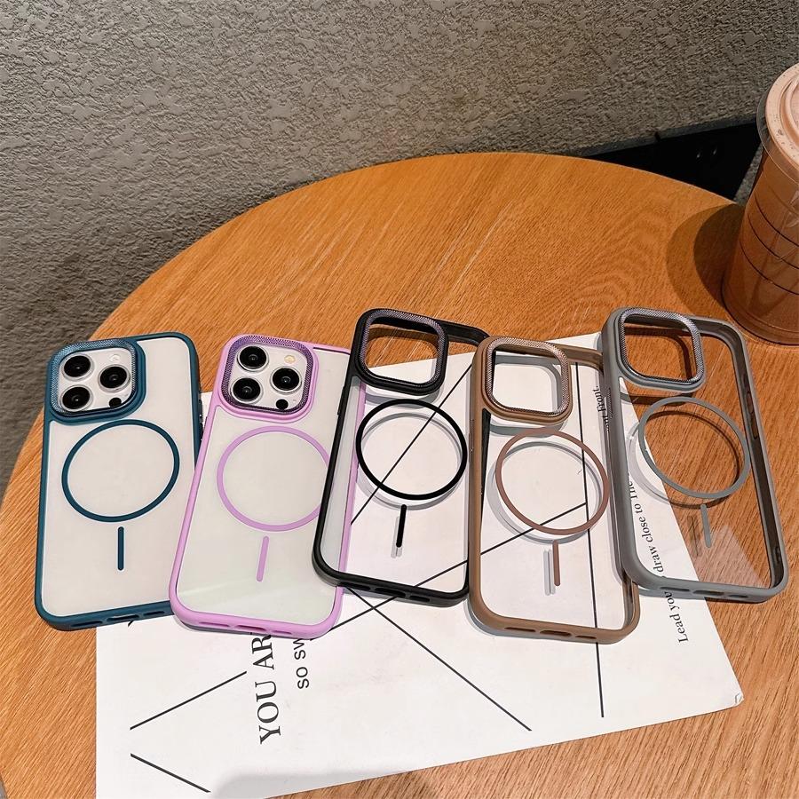 Applicable To Apple 16 High Translucent Ring Magnetic Suction Phone Case IPhone 15 Drill Pattern Lens PC Anti Fall Protection Case