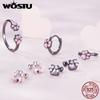 WOSTU 925 Sterling Silver Black Gold Pink Pet Cat Claw Hoop Earrings Women Lovely Animal Drop Ear Clips Birthday Jewelry Gift
