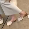 Baotou Half Slippers Women's Summer Wear 2024 New French Thick Heel Mueller Shoes Square Head High Heel Sandals Fairy Style