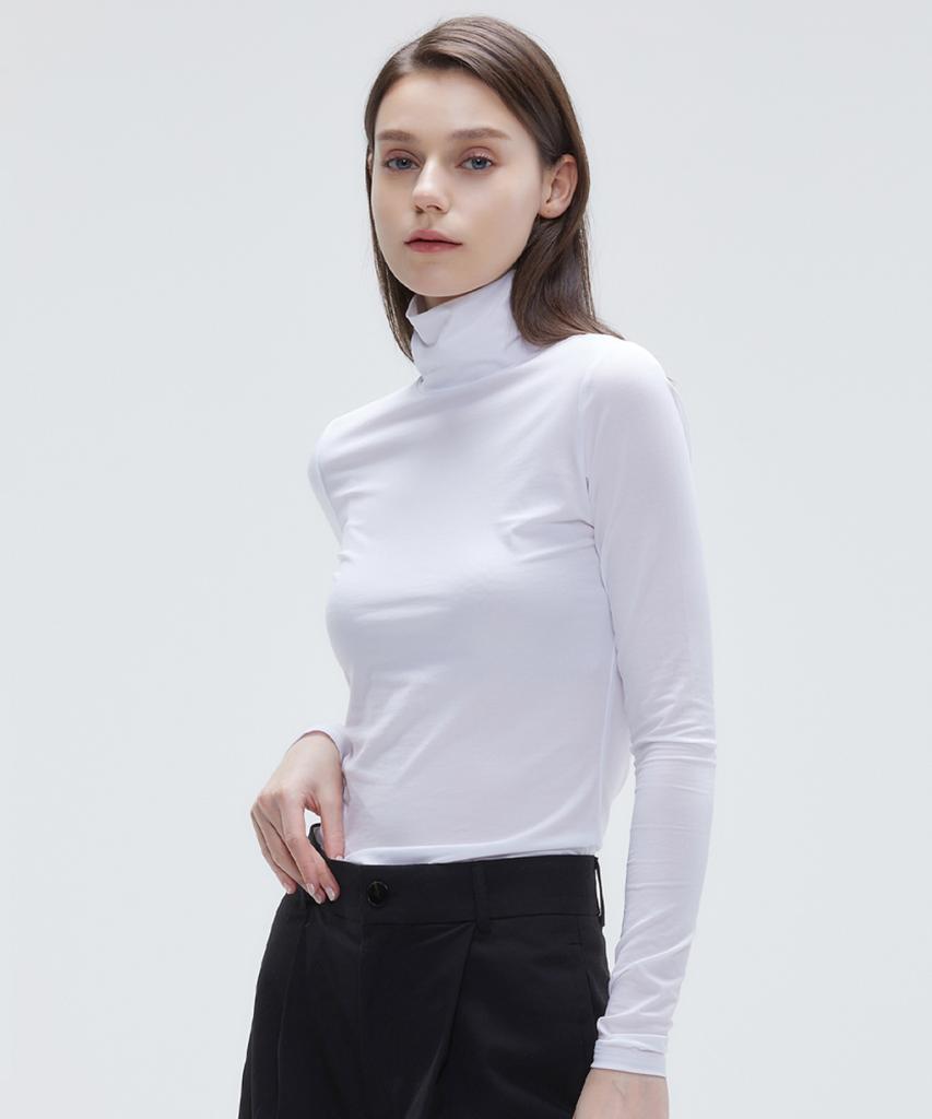 YJACK W_More Attention Drape Mock Neck Long Sleeve T-Shirt (120Gsm) Ljt1731L (B Type)