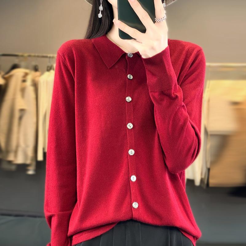 Осень и зима новый кардиган из камвольной пряжи с вязаным воротником-стойкой, рубашка-поло с лацканами, с верхней курткой, женский