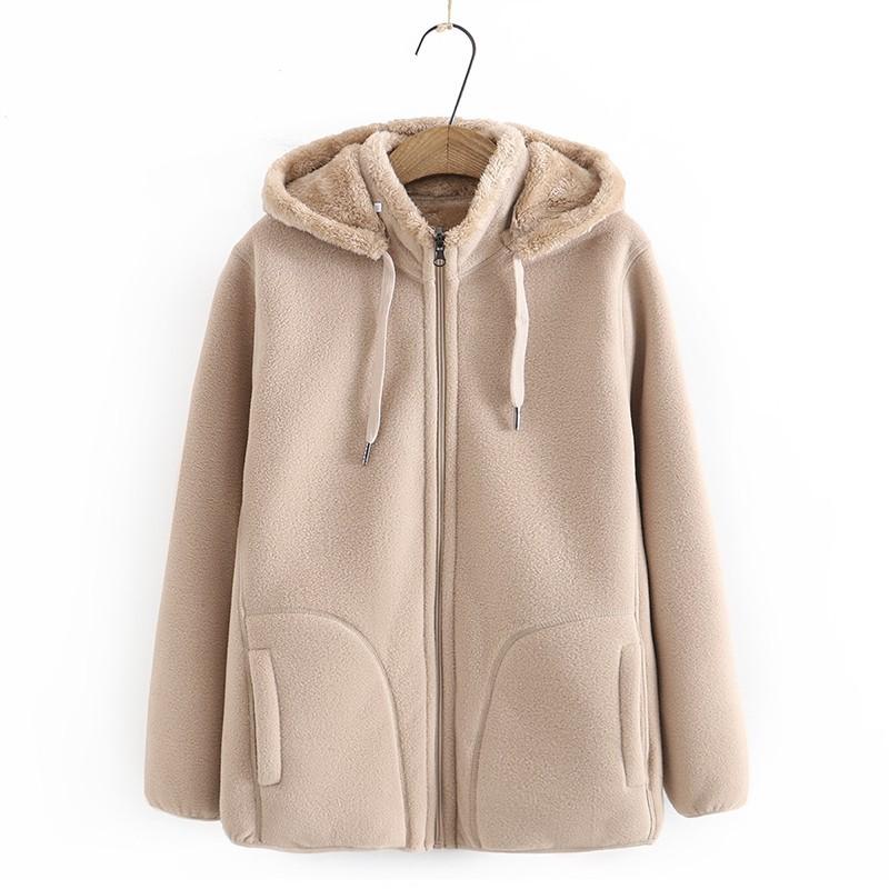 Women's Warm Hooded Jacket Zipper Casual Jacket Thickened Loose Warm Jacket